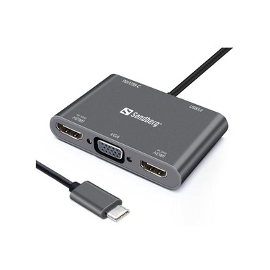 SANDBERG USB-C Docking stanica 2xHDMI + 1xVGA + USB + PD