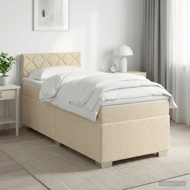 Boxspring krevet s madracem 90 x 200 cm od tkanine, dizajn s rombovima, krem