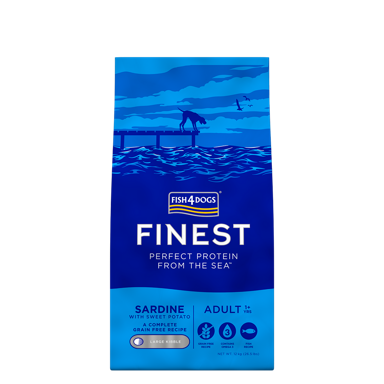 FISH4DOGS Suha hrana za pse, velike granule, sardina i batat 12 kg