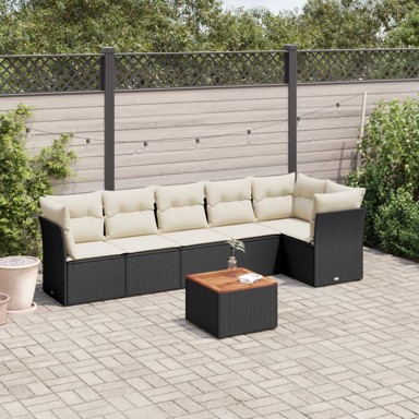 7-dijelni set vrtnih sofa od poliratana s jastucima crni