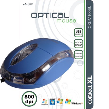 CONNECT XL Miš CXL-M100BU, optički, 800 DPI, USB, plavi
