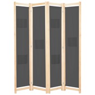 Sobna pregrada s 4 panela od tkanine 160 x 170 x 4 cm siva