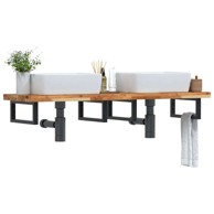 Zidna polica za umivaonik, čelik i masivno bagremovo drvo, pravokutna, tamnosmeđa i crna, 120 x 40 x 4 cm