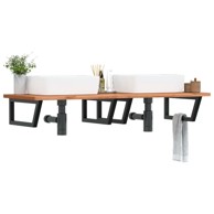 Zidna polica za umivaonik, čelik i masivna bukovina, trapezna, 150 x 55 x 2,5 cm, crna