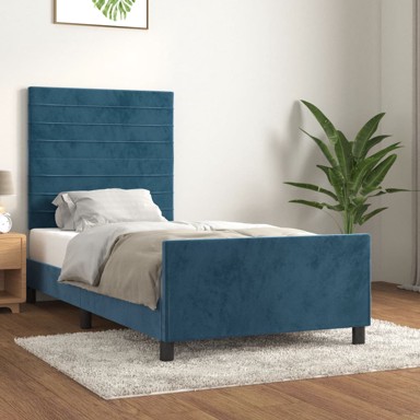 Okvir za krevet s uzglavljem tamnoplavi 100x200 cm baršunasti