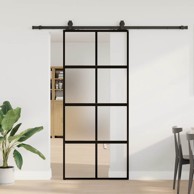 Klizna vrata s priborom crna 90 x 205 cm kaljeno staklo