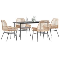 Vrtna garnitura, 5-dijelni set s jastucima poliratan i staklo, 160 x 80 x 74 cm, smeđa
