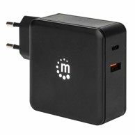MANHATTAN Kućni punjač 180214, Dual, PD, 60W, 1xUSB-C, 1xUSB-A, crni