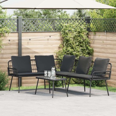 Set za vrtni namještaj od 2 dijela s jastučićima, poli-ratan, crni