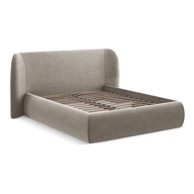 MAKAMII Tapecirani bračni krevet Hauke 160x200 cm s prostorom za odlaganje i podnicom, smeđe-sivi