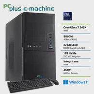 PCPLUS Stolno računalo e-machine / Intel Core Ultra 7 265K, 32 GB RAM, 1 TB SSD, integrirana Intel Graphics, Windows 11 Home