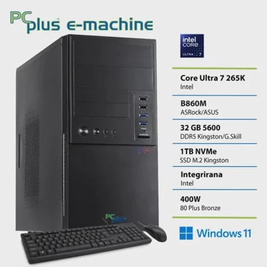 PCPLUS Stolno računalo e-machine / Intel Core Ultra 7 265K, 32 GB RAM, 1 TB SSD, integrirana Intel Graphics, Windows 11 Home