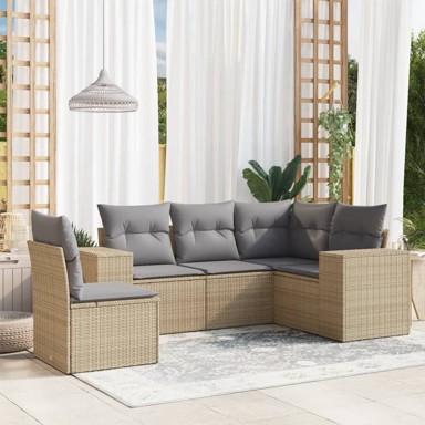 5-dijelni vrtni set sofa s jastucima bež od poliratana
