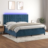 Krevet box spring s madracem LED tamnoplavi 200x200 cm baršun