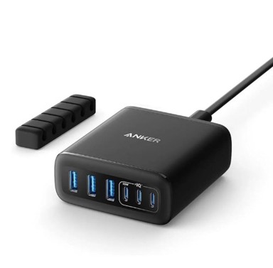 ANKER Stolni punjač GaN A2154G11, 3x USB-C, 3x USB-A, 112W, organizator kabela, crn
