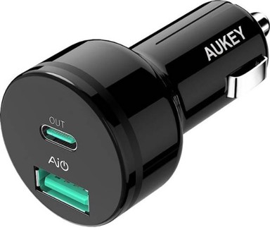 AUKEY Punjač za mobilne uređaje CC-Y7, univerzalni, crni, cigaretni upaljač