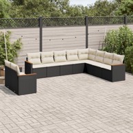 10-dijelni set vrtnih sofa s jastucima crni od poliratana