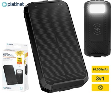 PLATINET Solar Powerbank bežični punjač, 10. 000 mAh, 1x USB-C, LED svjetlo