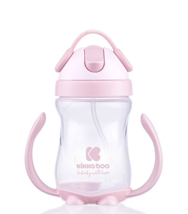 KIKKA BOO Bočica sa slamkom i ručkama, 300 ml, ružičasta