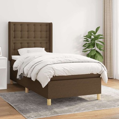 Boxspring krevet s oprugama i madracem 90 x 190 cm tkanina, gumbi, tamno smeđa