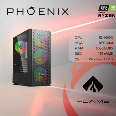 PHOENIX Stolno računalo FLAME X-521 / AMD Ryzen 5 9600X, 16GB, 1TB SSD, RTX 5060, Windows 11 Pro