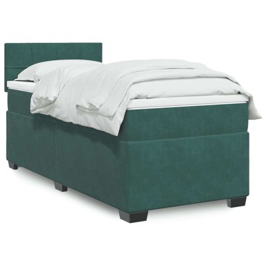 Box Spring krevet s madracem, tamnozeleni, 90x200 cm, baršun, blok s kvadratima