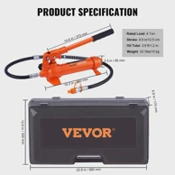 VEVOR Hidraulična cilindrična dizalica, 4, 10, 12 i 20 tona, komplet s nastavcima, kutija, crvena