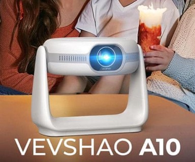 BYINTEK Projektor prijenosni LED VEVSHAO A10, Android, WiFi, Bluetooth, zvučnik, daljinski upravljač