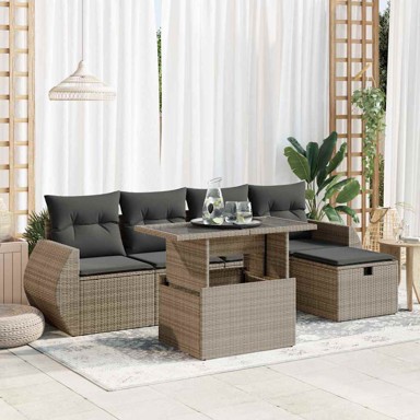 6-dijelni set vrtnih sofa od poliratana s jastucima sivi