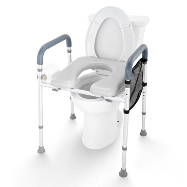 VEVOR Povišeno sjedalo za WC, 7 položaja visine, 52,5 × 64 × 65,5–80,5 cm, s jastučićem