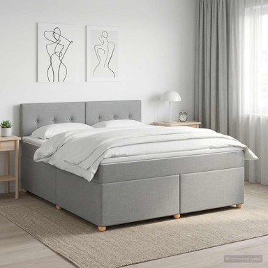 Boxspring krevet s madracem 140 x 200 cm od tkanine, svjetlosivi