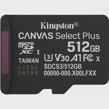 KINGSTON Memorijska kartica microSDXC Canvas Select Plus, 512GB, crna, UHS-I, U3, Class 10, V30