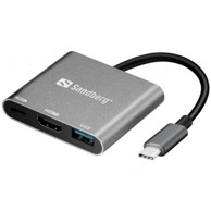 SANDBERG Docking stanica USB-C Mini Dock, HDMI 4K, USB 3.0, USB-C, aluminijska