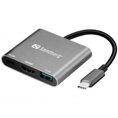 SANDBERG Docking stanica USB-C Mini Dock, HDMI 4K, USB 3.0, USB-C, aluminijska