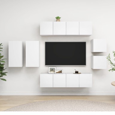 8-dijelni set TV ormarića, bijeli od konstruiranog drva