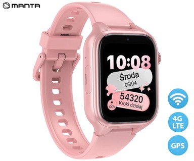 MANTA Dječji pametni sat Stelio Junior, 4G LTE, SOS tipka, roza (puderasto ružičasta)