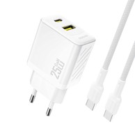 DUDAO Punjač zidni USB-C + USB-A GaN PD QC 25W s kabelom, bijeli