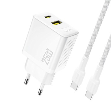 DUDAO Punjač zidni USB-C + USB-A GaN PD QC 25W s kabelom, bijeli