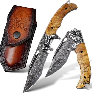 HARAHU Sklopivi lovački nož DA-31653, damask, smeđa