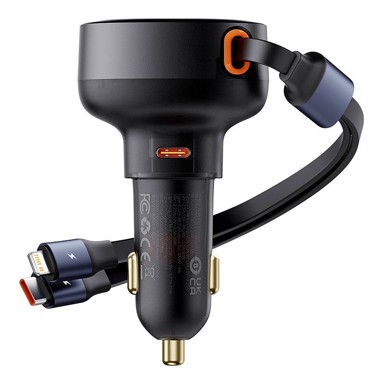BASEUS Auto punjač Enjoyment USB-C s USB-C kablom, 60W, crni
