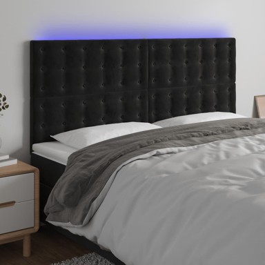 LED uzglavlje crno 180x5x118/128 cm baršunasto