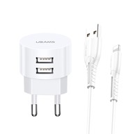 USAMS Punjač 2xUSB T20 2.1A lightning bijeli okrugli brzo punjenje XTXLOGT1804