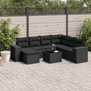 8-dijelni set vrtnih sofa od poliratana s jastucima crni