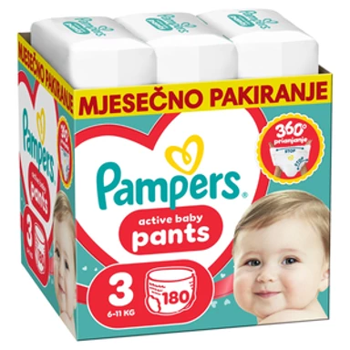 PAMPERS Pelene gaćice, Active Baby Pants, veličina 3, 6–11 kg, 180 kom