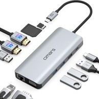 OMARS USB-C čvorište, trostruki zaslon, Dual HDMI 4K, VGA, Ethernet, PD 100 W, USB, SD/TF