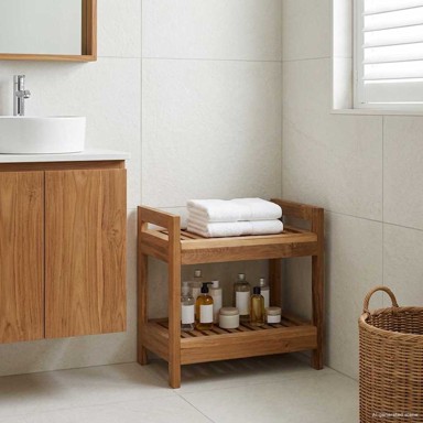 Polica za kupaonicu 45 x 30 x 45 cm, čvrsto teak drvo, prirodna