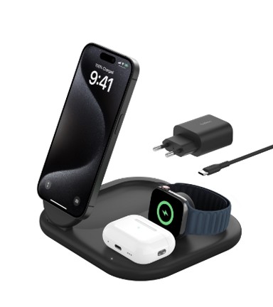 BELKIN BOOST Charge 3u1 bežični punjač Qi2, 15 W, magnetski, crni