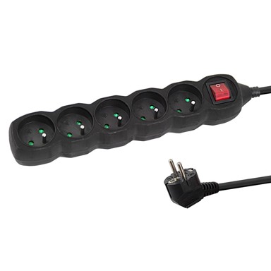 NORTHIX Produžni kabel Esperanza 5 utičnica s prekidačem 1,5 m, crni