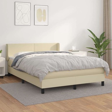 Box spring krevet s madracem, umjetna koža, 140 x 200 cm, krem, gladak dizajn