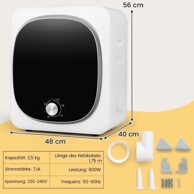 NORTHIX Mini ventilacijska sušilica rublja, 2,5 kg, 5 programa, do 69 °C, 800 W